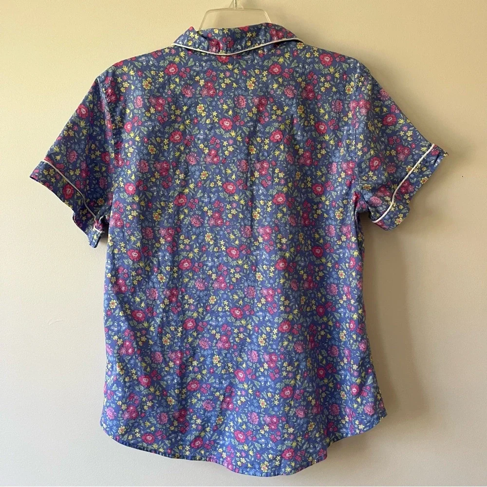 Lauren Ralph Lauren Button Up Pajama Top Large Shabby Chic Blue Floral